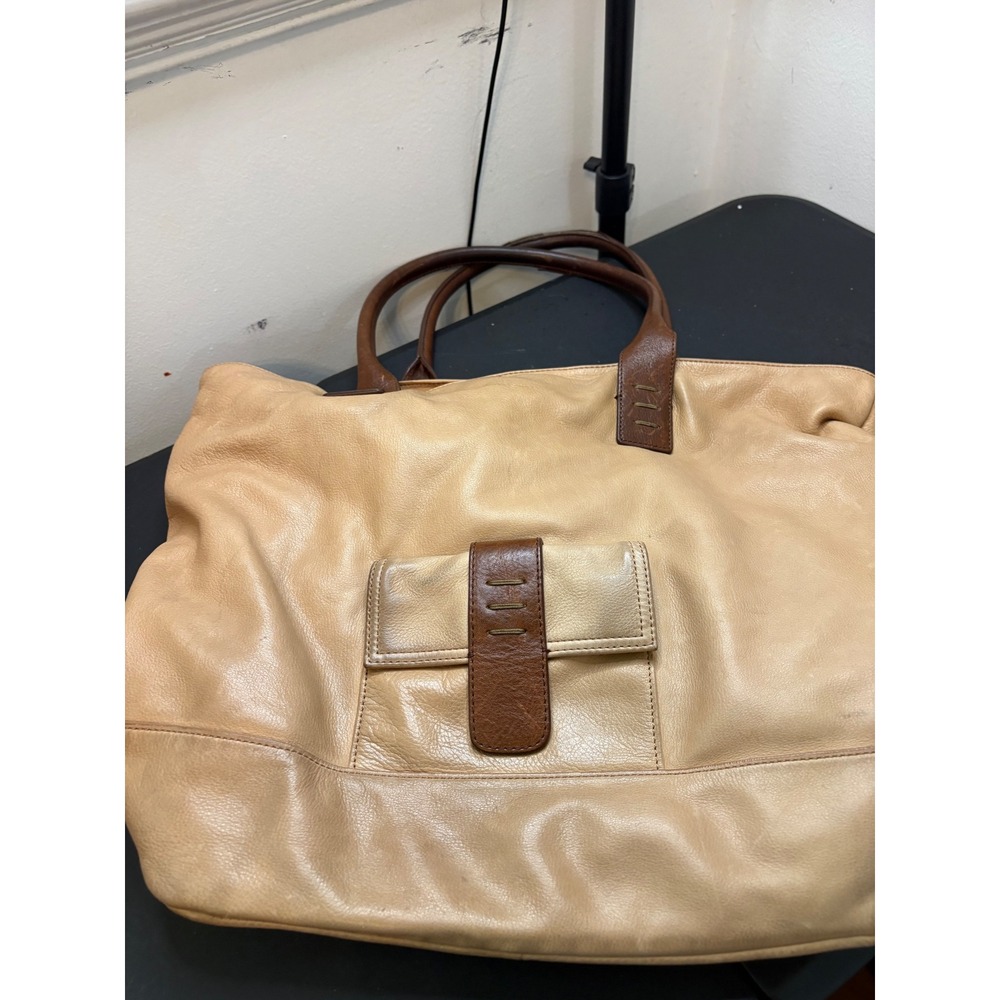 Cynthia Rowley Tan Brown Genuine Leather Tote Bag Shoulder Purse Front Pocket
